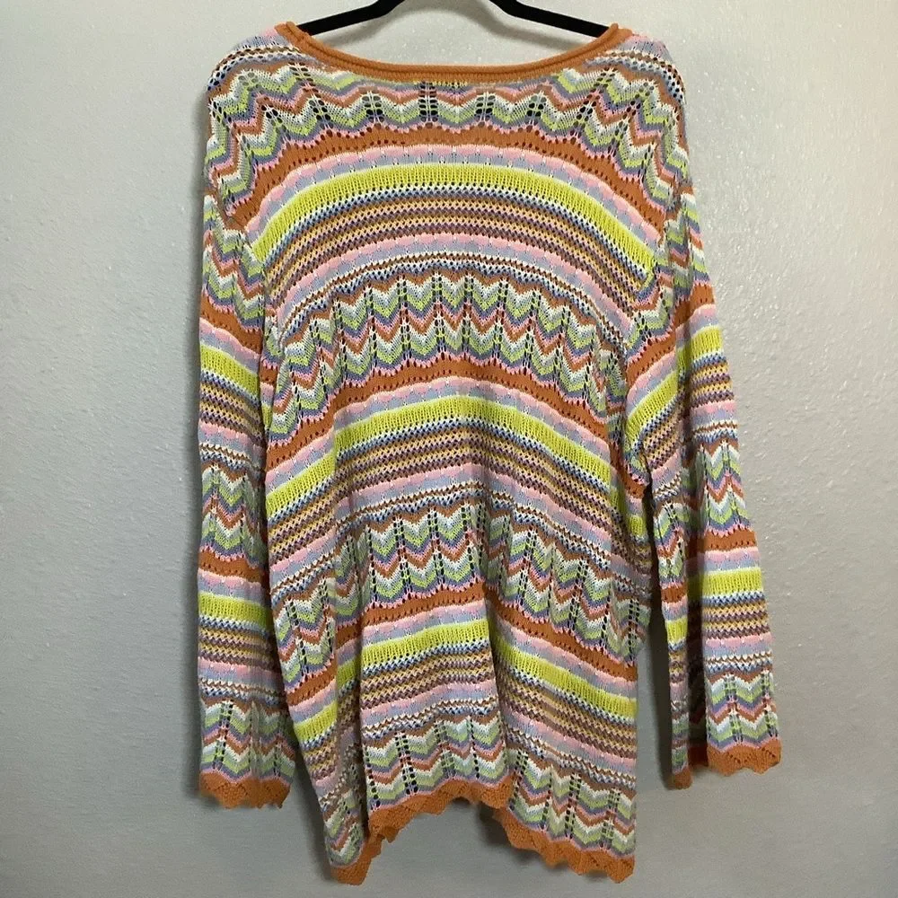 Jessica Simpson Multicolor Artsy Bohemian Hippie Boho Chic‎ Chevron Sweater 5X